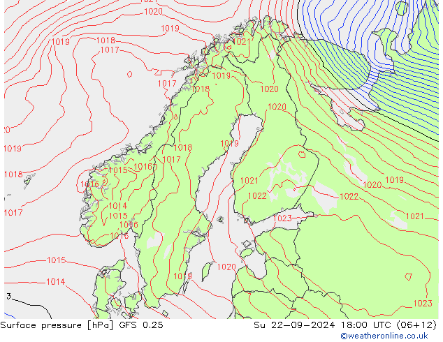 地面气压 GFS 0.25 星期日 22.09.2024 18 UTC