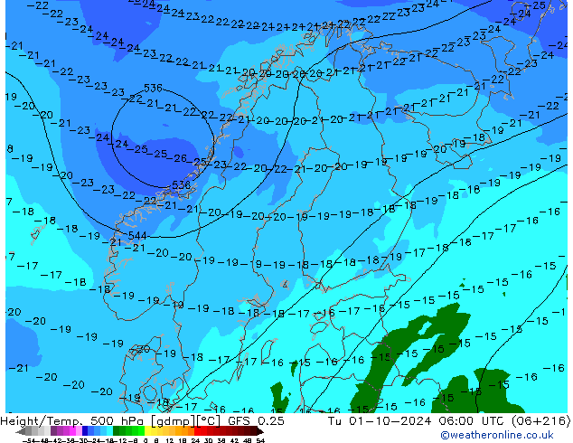 Z500/Rain (+SLP)/Z850 GFS 0.25 mar 01.10.2024 06 UTC