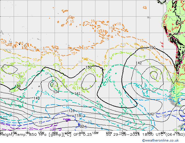 Hoogte/Temp. 850 hPa GFS 0.25 zo 29.09.2024 18 UTC