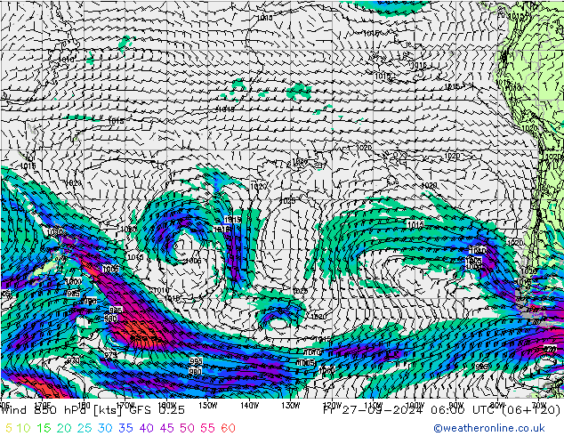 Wind 850 hPa GFS 0.25 Fr 27.09.2024 06 UTC