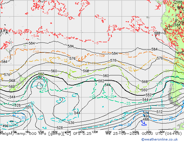 Z500/Rain (+SLP)/Z850 GFS 0.25 St 25.09.2024 00 UTC