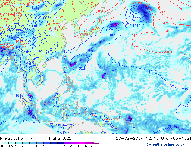 Z500/Rain (+SLP)/Z850 GFS 0.25 Pá 27.09.2024 18 UTC