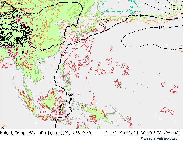 Z500/Yağmur (+YB)/Z850 GFS 0.25 Paz 22.09.2024 09 UTC