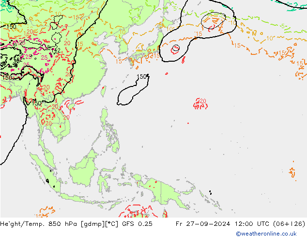 Z500/Rain (+SLP)/Z850 GFS 0.25 Fr 27.09.2024 12 UTC