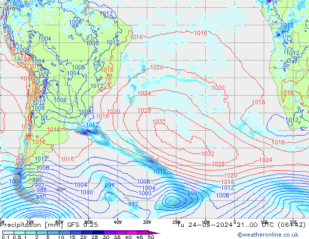 precipitação GFS 0.25 Ter 24.09.2024 00 UTC