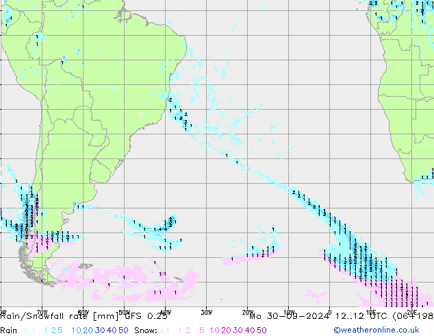 Rain/Snowfall rate GFS 0.25 Mo 30.09.2024 12 UTC