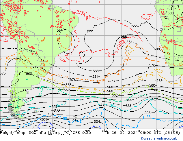 Z500/Rain (+SLP)/Z850 GFS 0.25 Čt 26.09.2024 06 UTC