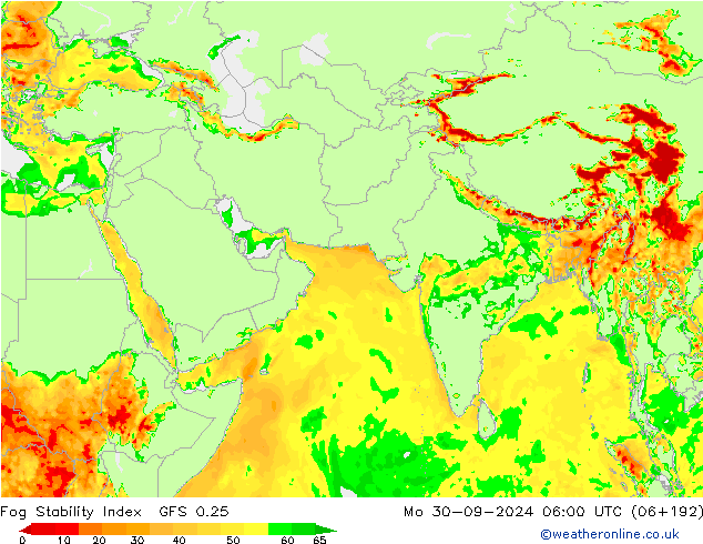 Fog Stability Index GFS 0.25 星期一 30.09.2024 06 UTC