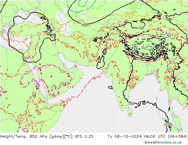 Z500/Rain (+SLP)/Z850 GFS 0.25 星期二 08.10.2024 06 UTC