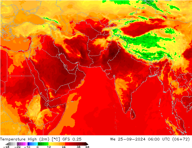 Темпер. макс 2т GFS 0.25 ср 25.09.2024 06 UTC