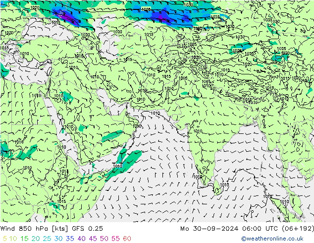 Wind 850 hPa GFS 0.25 Mo 30.09.2024 06 UTC