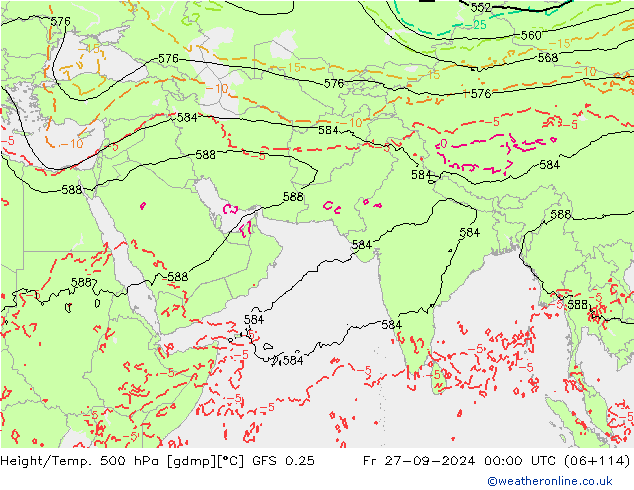 Z500/Rain (+SLP)/Z850 GFS 0.25 ven 27.09.2024 00 UTC