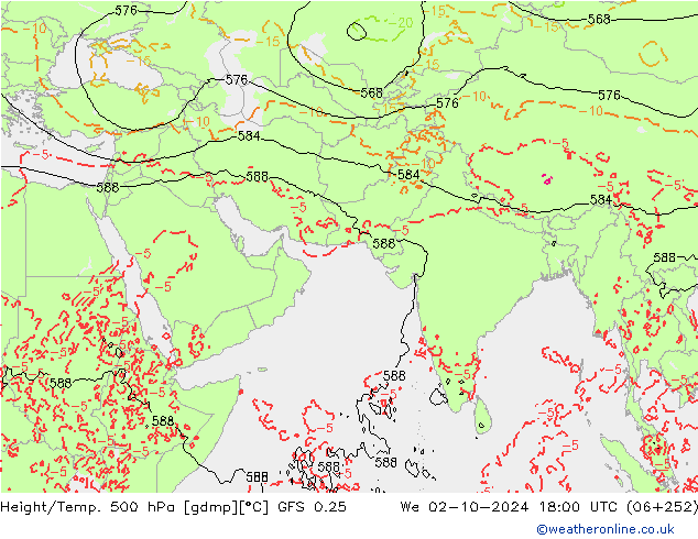 Z500/Rain (+SLP)/Z850 GFS 0.25 星期三 02.10.2024 18 UTC