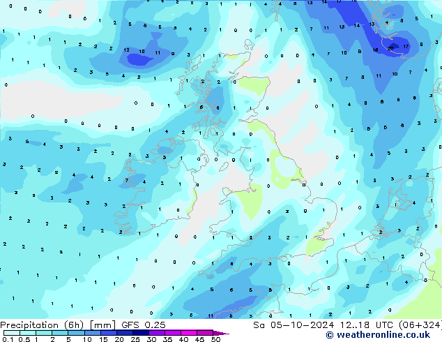 Z500/Rain (+SLP)/Z850 GFS 0.25 Sáb 05.10.2024 18 UTC