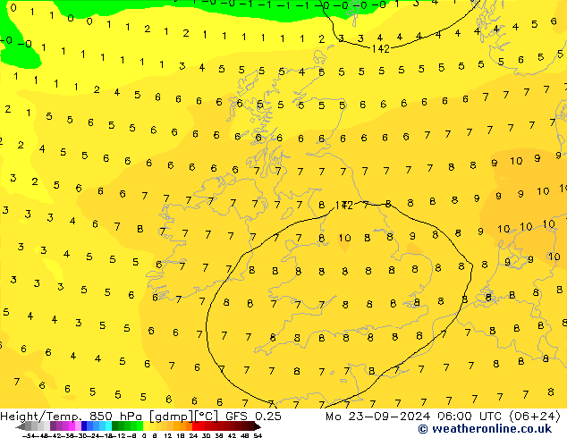 Z500/Rain (+SLP)/Z850 GFS 0.25 Mo 23.09.2024 06 UTC