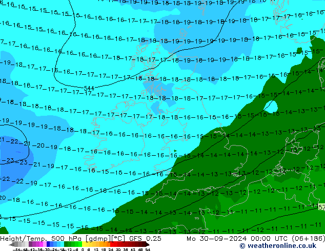 Z500/Yağmur (+YB)/Z850 GFS 0.25 Pzt 30.09.2024 00 UTC