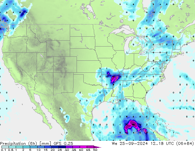 Z500/Rain (+SLP)/Z850 GFS 0.25 Qua 25.09.2024 18 UTC