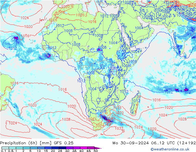 Z500/Rain (+SLP)/Z850 GFS 0.25 Mo 30.09.2024 12 UTC