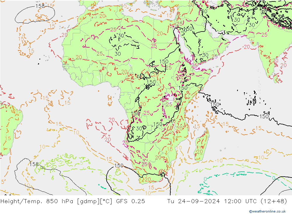 Z500/Rain (+SLP)/Z850 GFS 0.25 Ter 24.09.2024 12 UTC