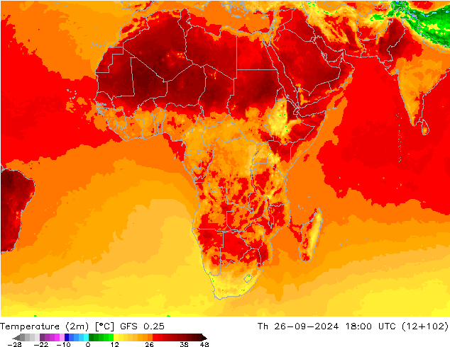 Temperatura (2m) GFS 0.25 gio 26.09.2024 18 UTC