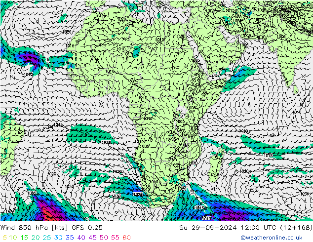 Wind 850 hPa GFS 0.25 Su 29.09.2024 12 UTC