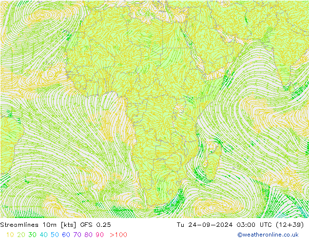 Streamlines 10m GFS 0.25 Tu 24.09.2024 03 UTC