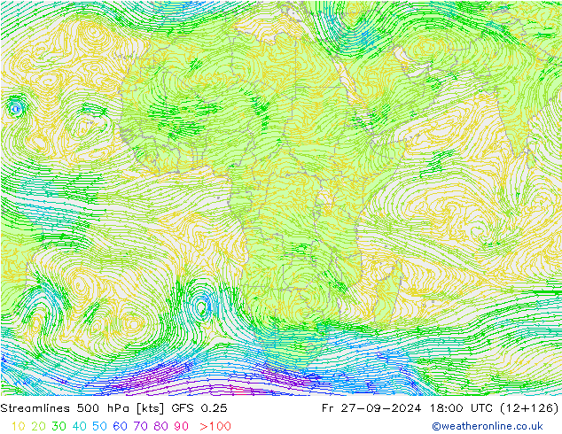 Rüzgar 500 hPa GFS 0.25 Cu 27.09.2024 18 UTC