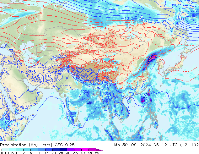 Z500/Rain (+SLP)/Z850 GFS 0.25 lun 30.09.2024 12 UTC