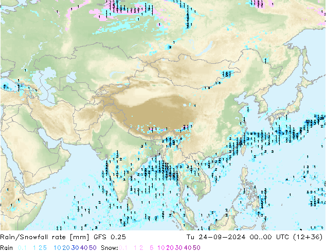 Rain/Snowfall rate GFS 0.25 Tu 24.09.2024 00 UTC