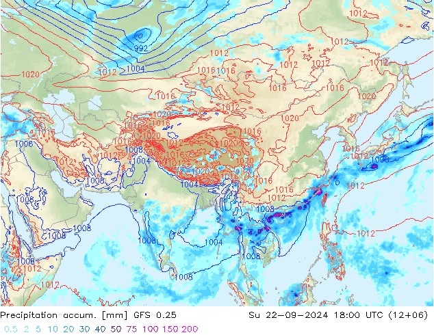 Precipitation accum. GFS 0.25 Su 22.09.2024 18 UTC