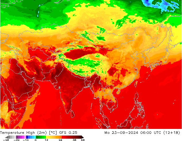 Höchstwerte (2m) GFS 0.25 Mo 23.09.2024 06 UTC