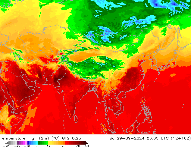 Maksimum Değer (2m) GFS 0.25 Paz 29.09.2024 06 UTC