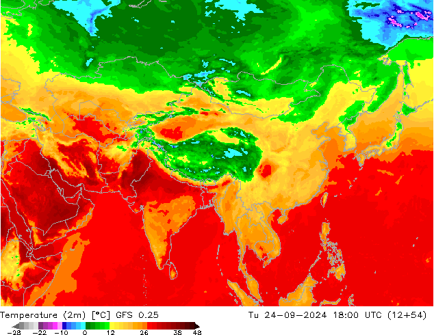 Temperature (2m) GFS 0.25 Út 24.09.2024 18 UTC