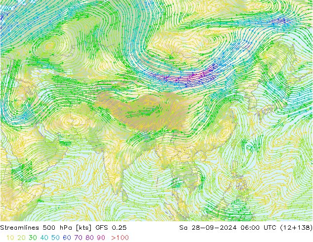 Stroomlijn 500 hPa GFS 0.25 za 28.09.2024 06 UTC