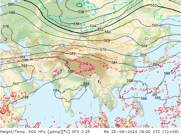 Height/Temp. 500 hPa GFS 0.25 We 25.09.2024 09 UTC