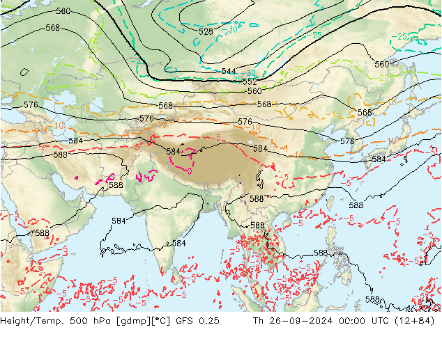 Z500/Rain (+SLP)/Z850 GFS 0.25 Čt 26.09.2024 00 UTC