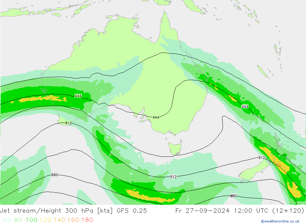 Straalstroom GFS 0.25 vr 27.09.2024 12 UTC