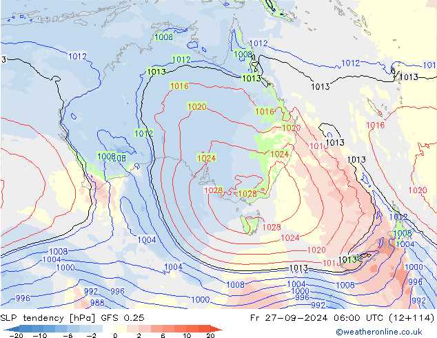 SLP tendency GFS 0.25 Fr 27.09.2024 06 UTC