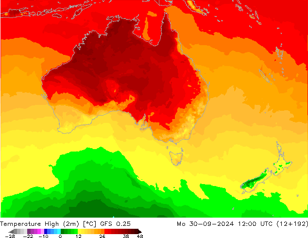 Max.temperatuur (2m) GFS 0.25 ma 30.09.2024 12 UTC