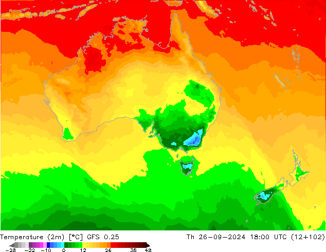 Temperature (2m) GFS 0.25 Čt 26.09.2024 18 UTC