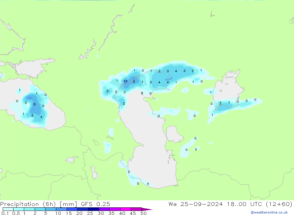 Z500/Rain (+SLP)/Z850 GFS 0.25  25.09.2024 00 UTC