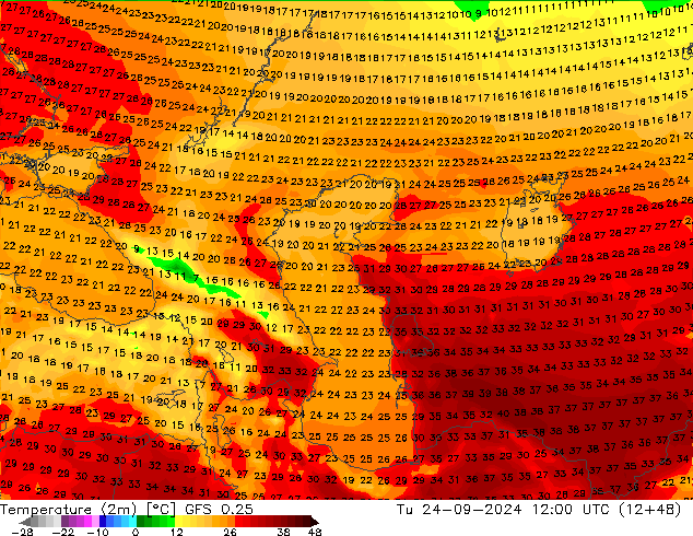 Temperatura (2m) GFS 0.25 mar 24.09.2024 12 UTC