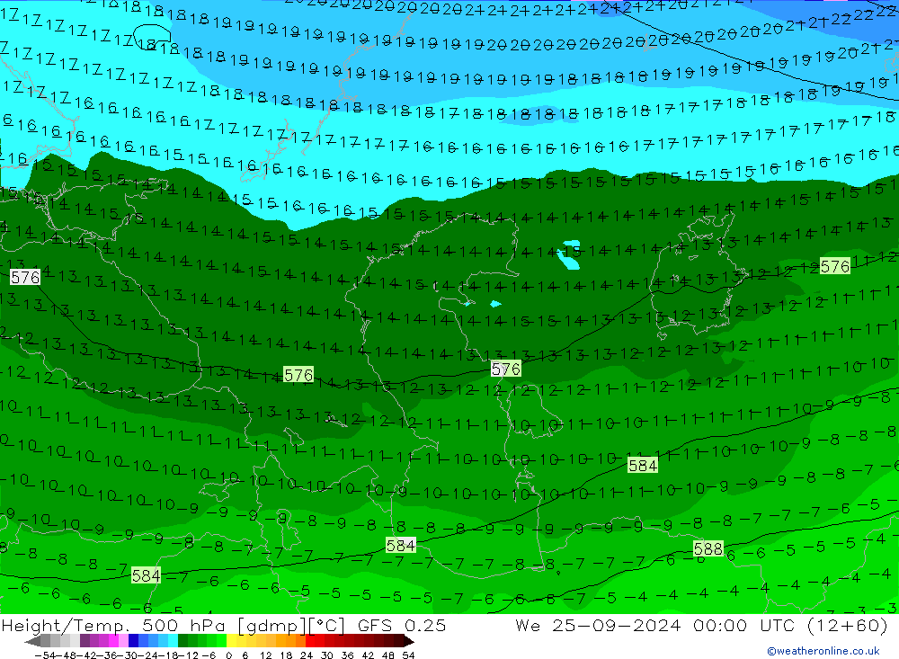 Z500/Rain (+SLP)/Z850 GFS 0.25  25.09.2024 00 UTC