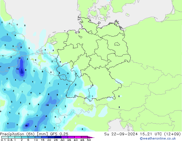 Z500/Rain (+SLP)/Z850 GFS 0.25 Su 22.09.2024 21 UTC