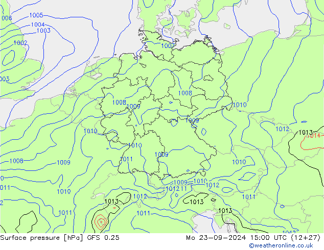 Bodendruck GFS 0.25 Mo 23.09.2024 15 UTC