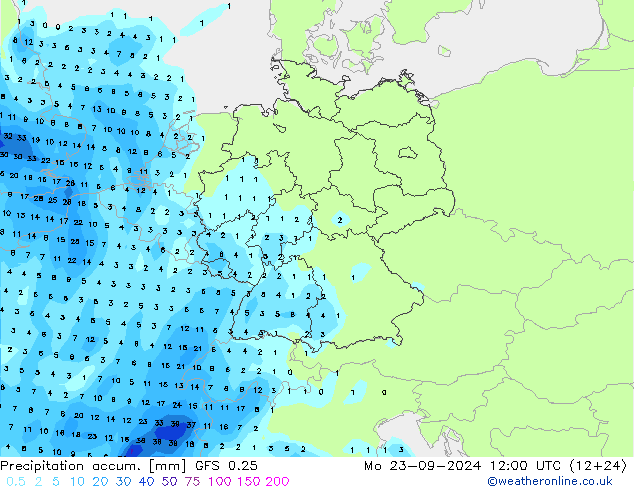 Nied. akkumuliert GFS 0.25 Mo 23.09.2024 12 UTC