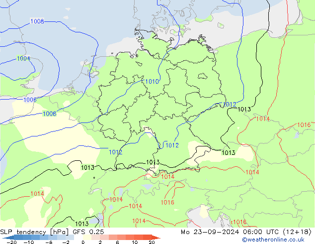 SLP tendency GFS 0.25 Po 23.09.2024 06 UTC