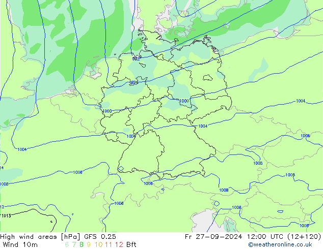 High wind areas GFS 0.25 vie 27.09.2024 12 UTC