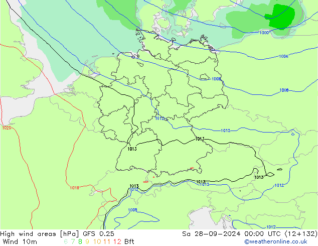 yüksek rüzgarlı alanlar GFS 0.25 Cts 28.09.2024 00 UTC