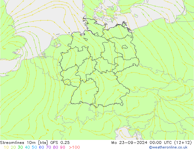 Stromlinien 10m GFS 0.25 Mo 23.09.2024 00 UTC